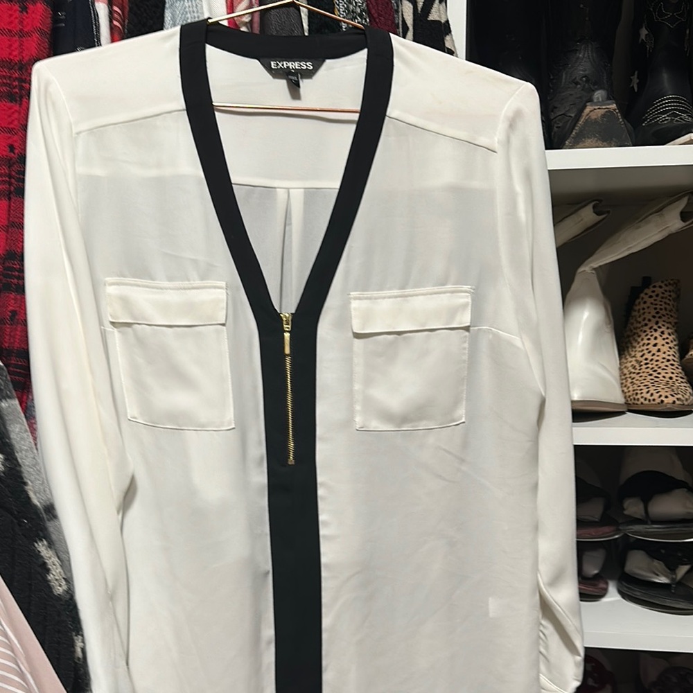 Express White and Black Blouse